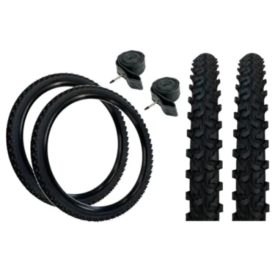 Image of Baldy&#039;s PAIR 26 x 1.95 Black Off Road Knobby Tread Tyres &amp; Presta Valve Inner Tubes for MTB Mountain Bike (Pack of 2)