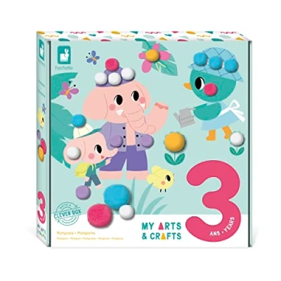 Image of Janod My Arts &amp; Crafts 3 Years POMPOM SET 4 Pictures Children’s Kit Mastering Fine Motor Skills Concentration J07741