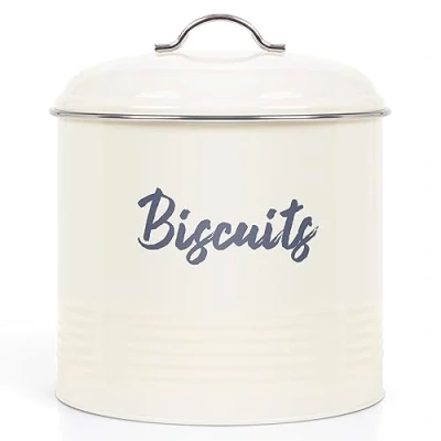 Image of Ehc Round Biscuit Cookie Tin Cream,Kitchen Food Barrel Storage Box, Airtight Lids Easy to Open for Biscuit, Cookies Jars, 3 Litres