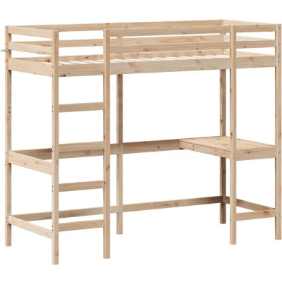 Image of vidaXL Loft Bed with Desk, Bunk for Bedroom, Frame Children Kids Teenager, Base, Modern Style, 75x190 cm Solid Wood Pine