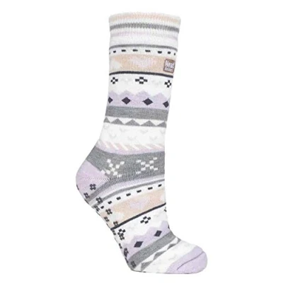 Image of HEAT HOLDERS Ladies Soul Warming Thick Cosy Fairisle Nordic Winter Non Slip Thermal Slipper Socks with Grippers (4 8 uk, Lilac/Grey (Soul))