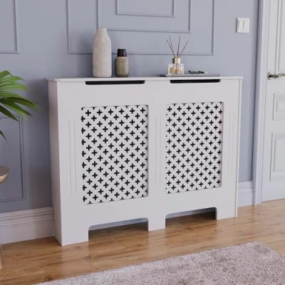 Image of Vida Designs Oxford Radiator Cover White Traditional Painted MDF Cabinet, Medium (H: 81.4/ W: 112/ D: 19 cm)