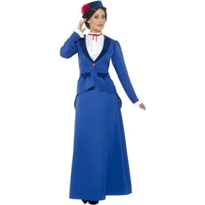 Image of Smiffys Victorian Nanny Costume, XXL UK Size 24 26, Blue