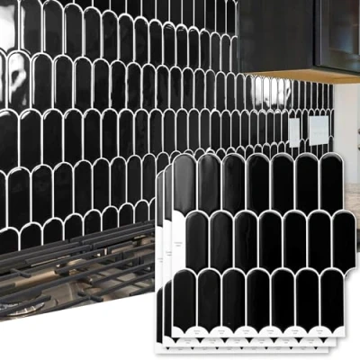 Image of Art3d 10 Sheet Peel and Stick Kitchen Backsplash Tile, Vinyl On Wall Tile Sticker for Bathroom Laundry Room Back Splashes, 12&quot;x12&quot; Black