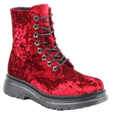 Image of Heavenly Feet Lace Up Ankle Boots, Velour, Contemporary Stylish Colourful, Vegan, Memory Foam Plush Lining (Scarlett UK Footwear Size System, Adult, Women, Numeric, Medium, 3)
