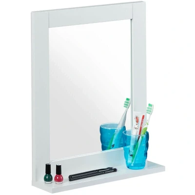 Image of Relaxdays Wall Mirror with Shelf, Bathroom, Living Room, Hallway, Modern, MDF, Bathroom Mirror, H x W D: 40 10 cm, White