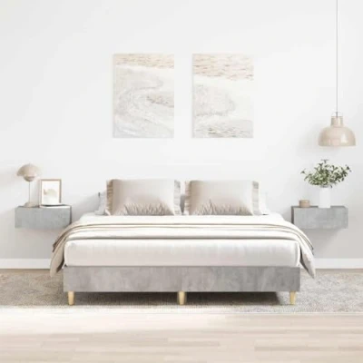 Image of vidaXL Bed Frame Concrete Grey 140x200 cm Platform Bed, Engineered Wood with Slatted Base, Sturdy Bedroom Furniture