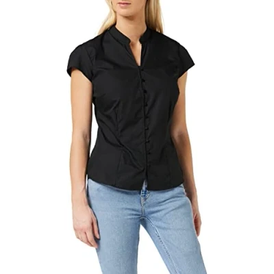 Image of Kustom Kit Tailored Fit 3/4 Sleeve Continental Blouse 12 Black