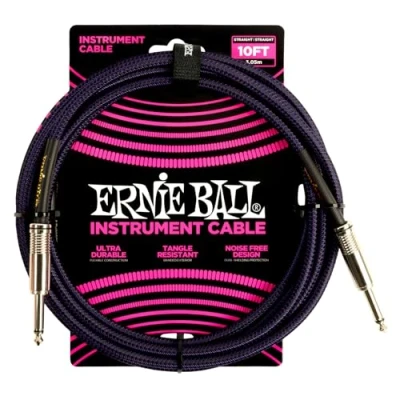 Image of Ernie Ball 10&#039; Braided Straight/Straight Instrument Cable Purple Black