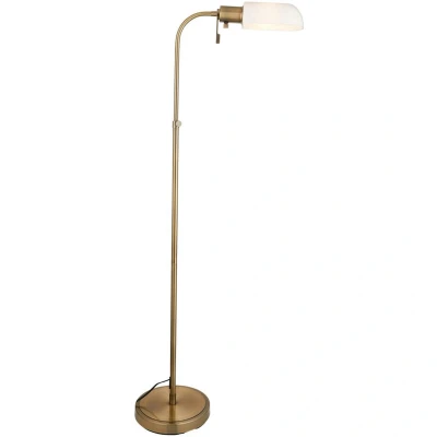 Image of Pharmacy Task Floor Lamp Antique Brass Plate, Opal Glass, 1x E27