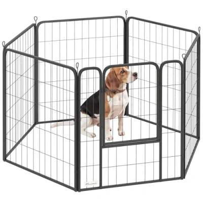 Image of PawHut Dog Playpen, 6 Panels Pen with Secure Door, 80cm High Puppy Heavy Duty Pet Exercise Fence for Indoor Outdoor, Garden, Camping