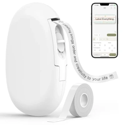 Image of SUPVAN E10 Label Maker with Tape, Continuous Customisable Labels, Portable Bluetooth Printer for Electrical Panel, Food, Home, Classroom Organization, USB Rechargeable White