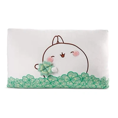 Image of NICI 48878 Rectangular Cushion MOLANG with Cloverleaf 43x25cm, White