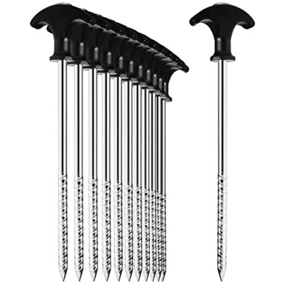 Image of com four® 12x tent pegs made of steel robust ground with thread for camping and outdoors ideal normal hard a T handle