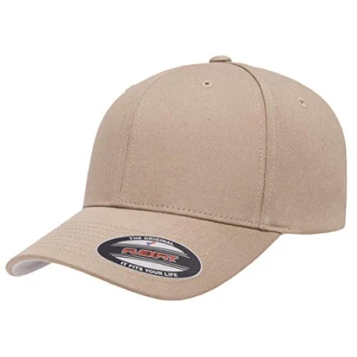 Image of Flexfit Men&#039;s Cotton Twill Fitted Cap Hat, Khaki, S M