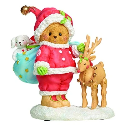 Image of Roman Cherished Teddies, Santa Teddy Bear William, 4&quot; H, Resin and Wollastonite, Durable, Collectible Decoration, Decorative Figurine, Home Décor