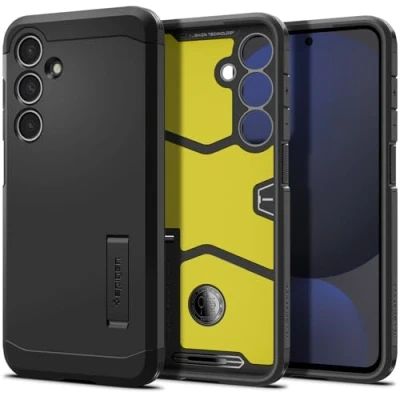 Image of Spigen Tough Armor Phone Case for Samsung Galaxy S24 FE [Built in Kickstand] [Military Grade Drop Protection] Black