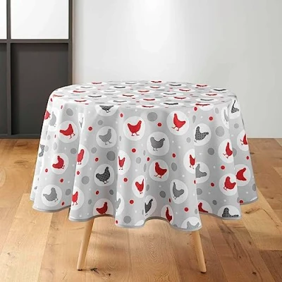 Image of Douceur d&#039;Intérieur, Suzette Round Tablecloth (Diameter 180 cm) Grey Printed Polyester