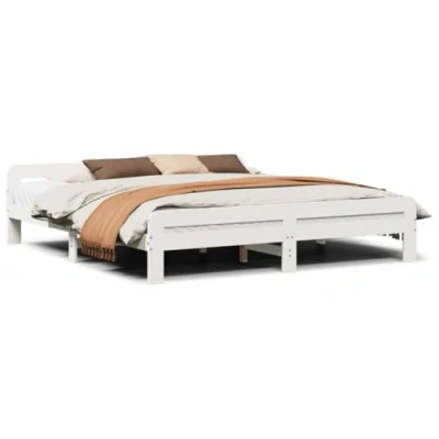 Image of vidaXL White Super King Size Bed Frame Solid Pinewood, Modern Style Headboard &amp; Footboard Included Mattress Not