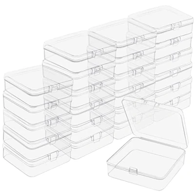 Image of BELLE VOUS 12 Pack of Clear Plastic Storage Box Containers with Hinged Lids Mini boxes for Pills, Beads, Jewellery &amp; Craft Items (Size 4)