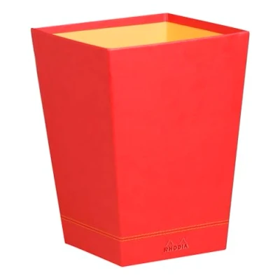 Image of RHODIA 318923C Poppy Waste Paper Bin 24x24x32 cm Orange Saddle Stitching Faux Leather Exterior Rhodiarama Home Office Collection Organization &amp; Designer Storage