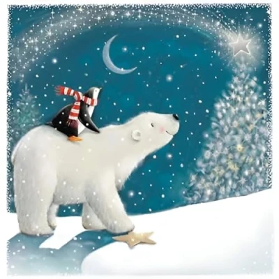 Image of GBCC Charity Christmas Cards Pack of 6 with Penguin and Polar Bear Design Eco Friendly Xmas Multipack Envelopes