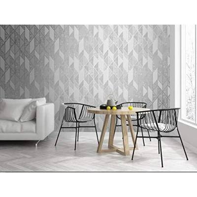 Image of Superfresco Easy Silver Milan Geometric Wallpaper Paste The Wall Grey &amp; Contemporary Metallic Design Cover for Small Cracks Feature or 4