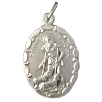 Image of SAINT LAZARUS &quot; THE LEPER BEGGAR OVAL SHAPE MEDAL 100% MADE IN ITALY PATRON SAINTS