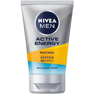 Image of NIVEA MEN Active Energy Wash Gel (100 ml), Cleansing with Caffeine from 100% Natural Source, Refreshing and Thorough Facial
