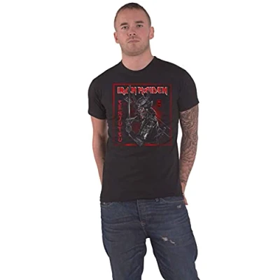 Image of Iron Maiden T Shirt Senjutsu Cover Distressed Red Official Mens Black M