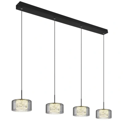 Image of Fogsy Bar Pendant Ceiling Light Matt Black Smoke Glass Shade 4x LED 4000K