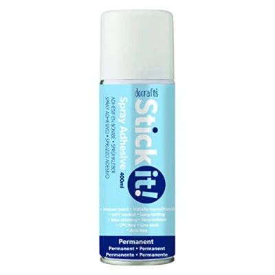 Image of Stick it Spray Adhesive, Permanent, Clear, 400ml, Glue for Home and Craft Projects, Strong Bond once Set Long Lasting, Ideal Paper, Cards, Photographs, Rubber, Fabrics more