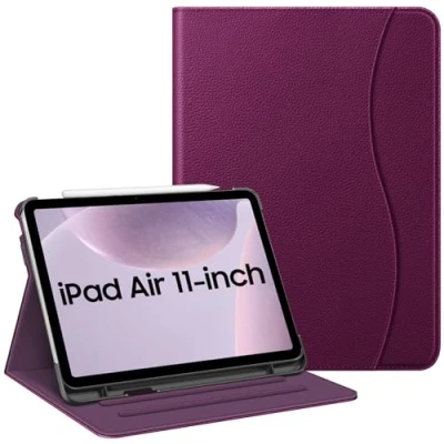 Image of FINTIE Case for iPad Air 11 inch (2024) M2, 6th / 5th 4th Generation (2024/2022/2022) [Multi Angle Viewing] Folio Stand Protective Cover with Pencil Holder &amp; Pocket, Purple