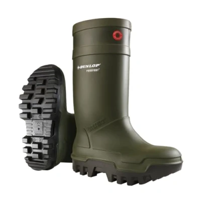 Image of DUNLOP Purofort Thermo+ Unisex Full Safety Waterproof Work Boots, Dark Green, Antistatic and Slip Resistant Wellies with Steel Toecap for Outdoor, Farm Industrial EU46, UK11
