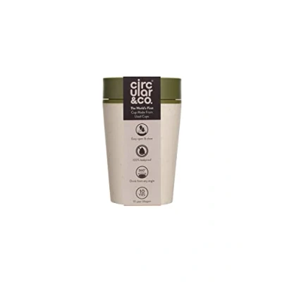 Image of Circular and Co Leakproof Reusable Coffee Cup 8oz/227ml The World&#039;s First Travel Mug Made from Recycled Cups, 100% Leak Proof, Sustainable &amp; Insulated. (Cream Honest Green)