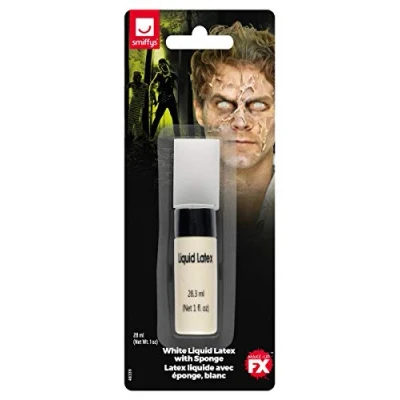 Image of Smiffys Make Up FX, Liquid Latex, White with Sponge, 28ml/ 1 oz, Cosmetics and Disguises Fancy Dress, Halloween Dress &amp; Disguises.