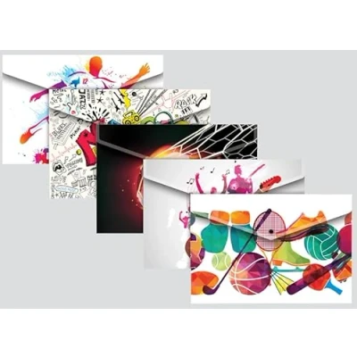 Image of A4 Plastic Document Folders Envelopes, Assorted Colours, Pack of 5, (Sports)