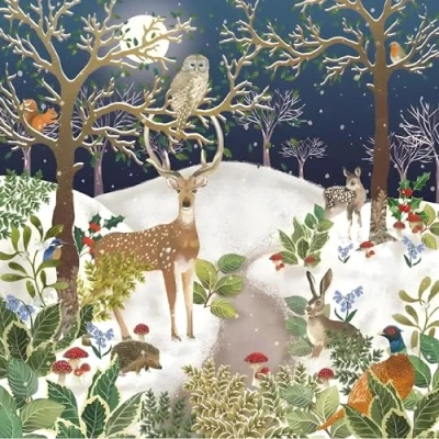 Image of GBCC Charity Christmas Cards Pack of 10 with Woodland Wildlife Scene Eco Friendly Xmas Multipack Envelopes