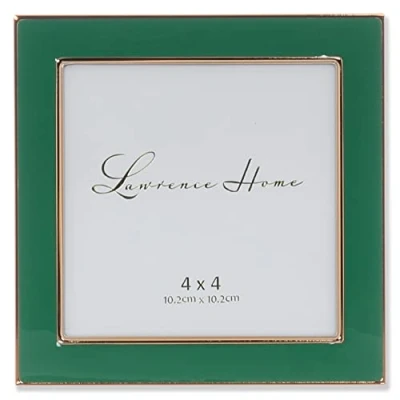 Image of 4x4 Gold Metal and Green Enamel Picture Frame