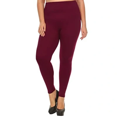 Image of Want Clothing Ladies Plus Size Stretch FIT HIGH Waist Warm Winter Fleece Lined Leggings Black Charcoal Mocha Khaki Navy Wine Rust 2XL 5XL (Wine 4XL 5XL)