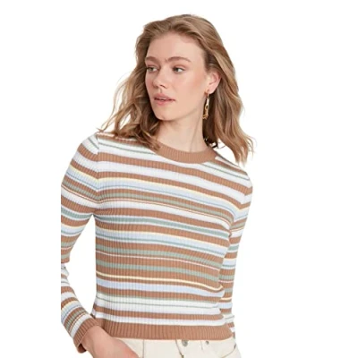 Image of Trendyol Women Slim Basic Crew Neck Knitwear Sweater Camels