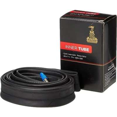 Image of Raleigh TA402 26 x 1 1.25 Inch Black Butyl Rubber Bicycle Inner Tube with a Presta (Car Style) Valve for Tyres