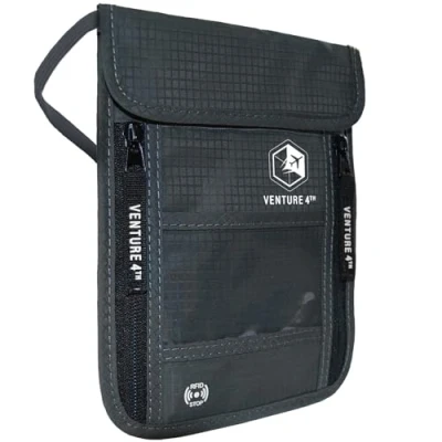 Image of Venture4th Passport Holder Neck Pouch with RFID Blocking The # 1 Travel Wallet (Grey)