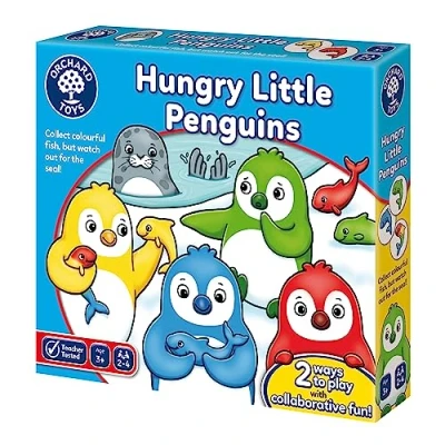 Image of Orchard Toys Hungry Little Penguins game, Fun penguin two ways to play, colour and memory kids age 3+, birthday gift