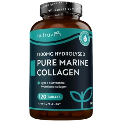 Image of 100% Pure Marine Collagen 120 Tablets (Not Powder/Collagen Capsules) 2 Months Supply Supplements for Women &amp; Men Premium Type 1 Hydrolysed Peptides Nutravita