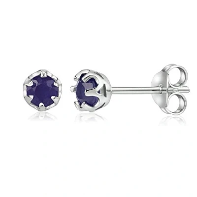 Image of SILVEGO JJJ1032SA Women Earrings 925 Sterling Silver with Real Dark Blue Sapphire 4 mm Stud