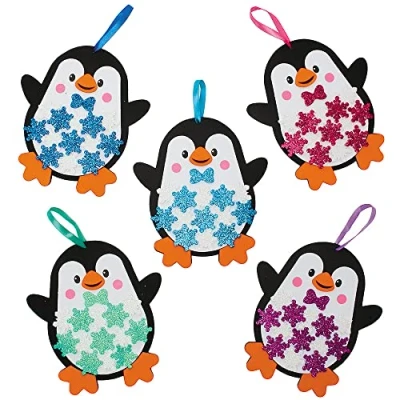 Image of Baker Ross FX284 Penguin Snowflake Decoration Kits Pack of 5, Kids Christmas Decorations Craft Kit, Arts and Crafts