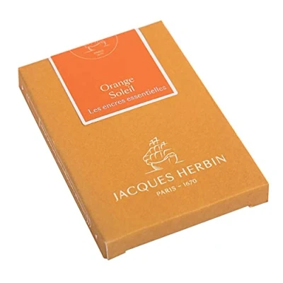 Image of Jacques Herbin Ref 11057JT Ink Cartridges for Fountain Pens &amp; Rollerball International Size Orange Soleil/Sun Box of 7 Prestige Collection