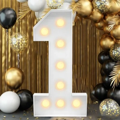 Image of Light Up Number, Giant LED 0 9 Numbers Lights Marquee for Party Wedding Birthday New Year Anniversary, Number 1, 120cm 4ft