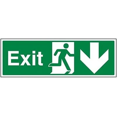Image of V Safety Exit Arrow Down Sign Landscape 450 mm x 150 1 Rigid Plastic